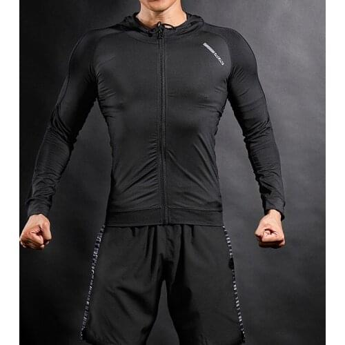 Autumn Tights Workout Clothes Mens Outdoor Clothing Sports Hooded Cardigan Running Windbreaker Quick-drying Sweater Men Hoodie