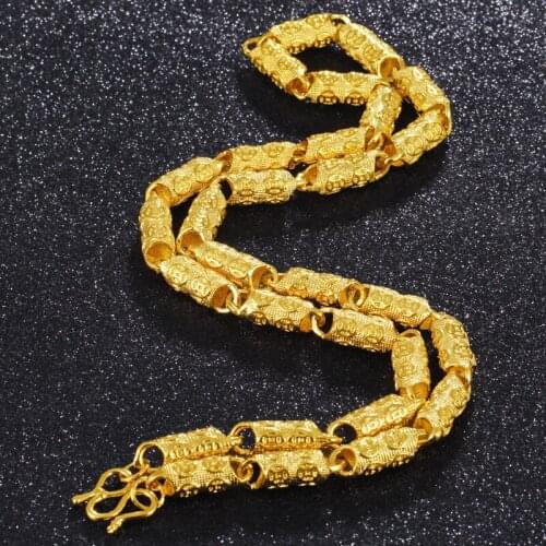 Luxury Mens Necklace for Wedding Engagement Anniversary Fine Jewelry Not Fade 24k Yellow Gold Dragon Design Chain Necklace Gift