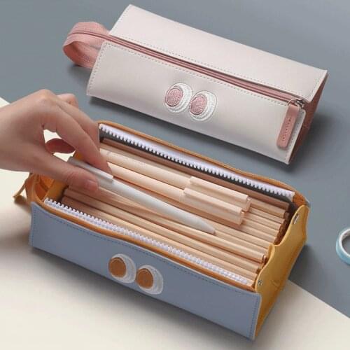 Cartoon Little Monster Pencil Case For Office Large Capacity PU Comestic Cabel Storage Pencil Bag Stationery School Supplies