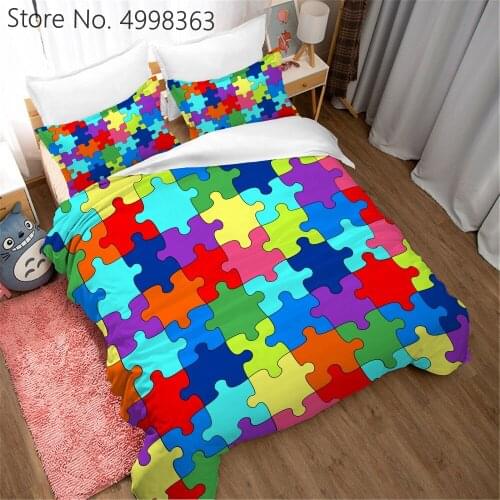 Rainbow Cube Block Brick Duvet Cover Sets 2/3 Piece Game Cartoon Bed Cover Colorful Tie Dye Bedding Set for Girls Boys Kids