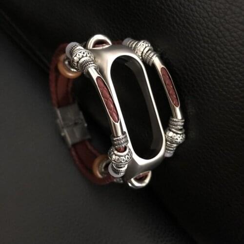For Xiaomi Mi Band 2 Genuine Leather Strap Metal Frame for Mi Band 2 Bracelet Replace Strap Accessories for Mi Band 2 Pulseira