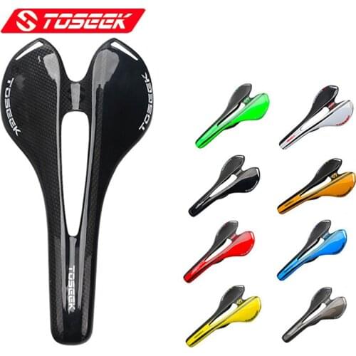 TOSEEK 2021 New Carbon Fiber Saddle 3K Glossy/Matte Lightweight 120g Hollow Shock Bike Racing Seat MTB Road Bicycle Cushion