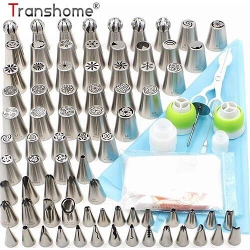 Transhome Nozzles For Pastry 109 Pcs/set Confectionery Nozzles/ Bag Russian Piping Tips Set Kitchen Cakes Cream Baking Tools