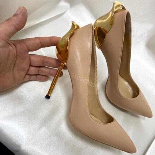 Spring Summer Princess Pumps 10cm Pointed Toe Female Shoes Nude Sexy Wedding Gold Thin Heel Pumps