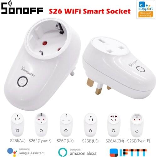 SONOFF S26 WiFi Smart Plug Switch EU-F/UK/AU/US/BR/IT/IL/CH Timer Wall Power Socket eWeLink Plugs Work With Alexa Google Home