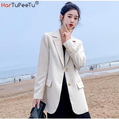Women White Blazer Oversize Tunic Fit Long Sleeve Jacket 2020 Autumn Winter Office Coat Girls Korean Style Basic Tops Outwear