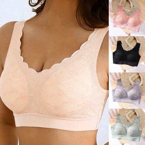 Women Sport Bra Top Full Cup Sports Underwear Push Up Wireless Adjustable Lace Breast Cover C D Cup Plus Size Lace SportsBras