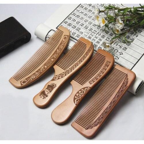 1 Pc Anti-Static Comb Natural Peach Solid Wood Comb Engraved Peach Wood Healthy Massage Hair Care Tool Beauty Accessories