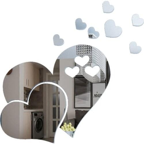 1 Set 3D Mirror Heart Wall Sticker Decal DIY Home Room Art Decoration Love Pattern Detachable Room Decal Toilet Table Stickers