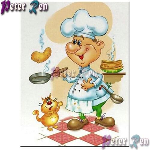 5d Cartoon chef frying egg Diamond painting full Square/round Rhinestones cross stitch embroidery Kitchen living room decoration