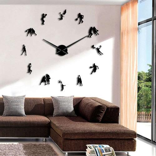 Basketball Player Play Basketball Decorative Large 3D Wall Clock Sports Room Salm Dunk DIY Big Clock Wall Sticker Mirror
