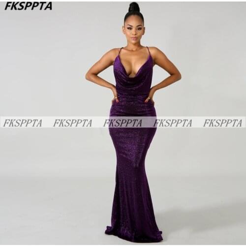 Glitter Backless Mermaid Purple Prom Dresses Long Formal Gowns 2021 Spaghetti Straps Floor Length Black Girl Wedding Party Dress