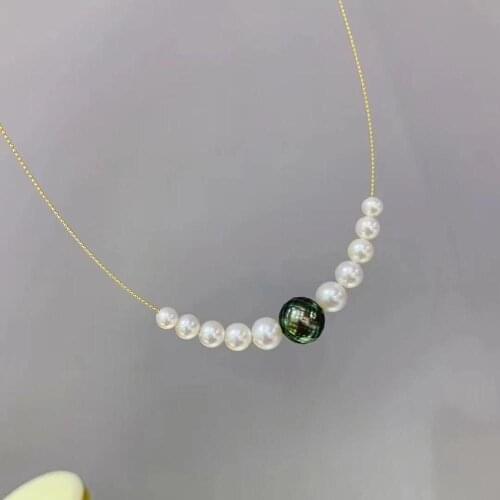 D917 Pearl Chocker Fine Jewelry Solid 18K Gold Round 5-9mm Nature Fresh Water and Salt Sea Water Tahiti Pearls Chocker Necklaces