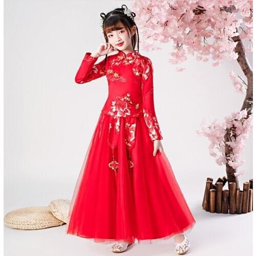 Flower Girl Dress Lace Embroidery Baby Princess Dresses Kids Wedding Teens Party Vestidos Girls Floral Chinese New Year Dress