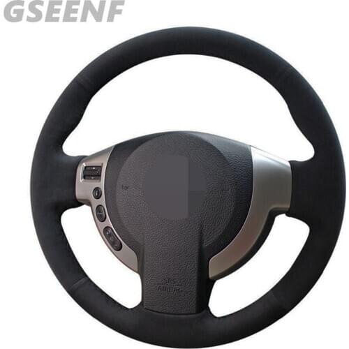 Car Steering Wheel Cover For Nissan X-Trail NV200 Serena Rogue Sentra 2007-2012 Qashqai 2007-2013 Black Hand-stitched Suede