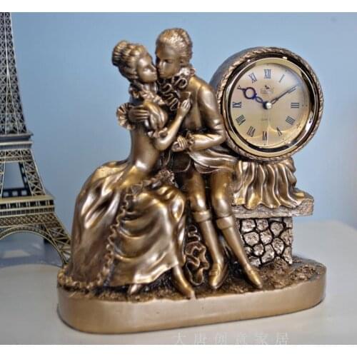 European couple seat clock wedding creative gift living room bedroom quartz clock silent table sitting Clock Home Retro