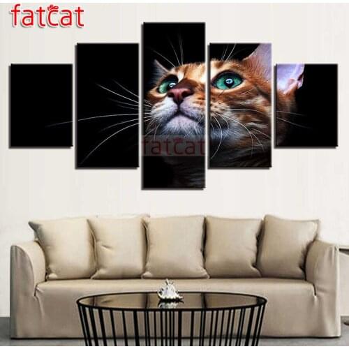 FATCAT Green eyes cat Animals 5 Piece Diy Diamond Painting Full Square Round Drill Diamond Embroidery Sale Home Decor AE1186
