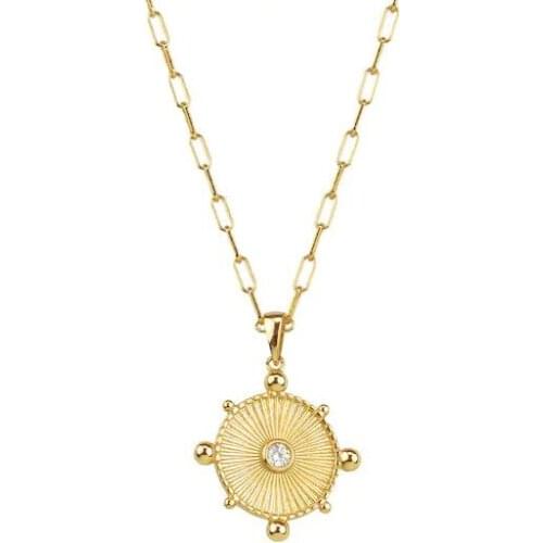 Geometric 100% 925 Sterling Silver Round Coin Necklace Open Link Chain Classic European Women Silver Jewelry