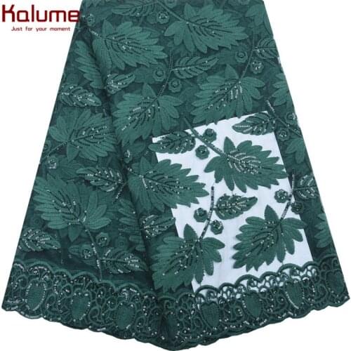 Kalume Green African Milk Silk Lace Fabric Sequins French Milk Silk Lace High Quality Nigerian Tulle Lace Fabric For Party F2151