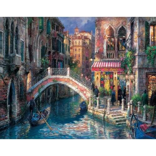 Oil painting Venice Water Street Scenic Embroidery Needlework 14CT Unprinted DIY Quality Cross Stitch Kits Handmade Decor