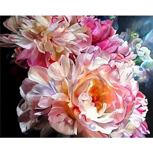 Painting By Number 40X50 50x65CM Pink Peony Blossoms Flower Wall Art Gift DIY Pictures By Numbers Canvas Kits Home Decoration