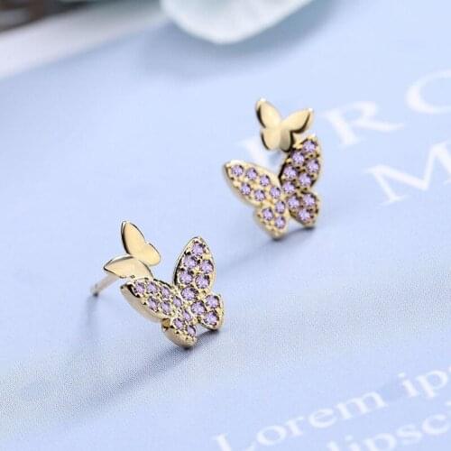 KOFSAC Exquisite 925 Sterling Silver Earrings For Women Party Jewelry Cute Mini Zircon Butterfly Stud Earring Girl Birthday Gift