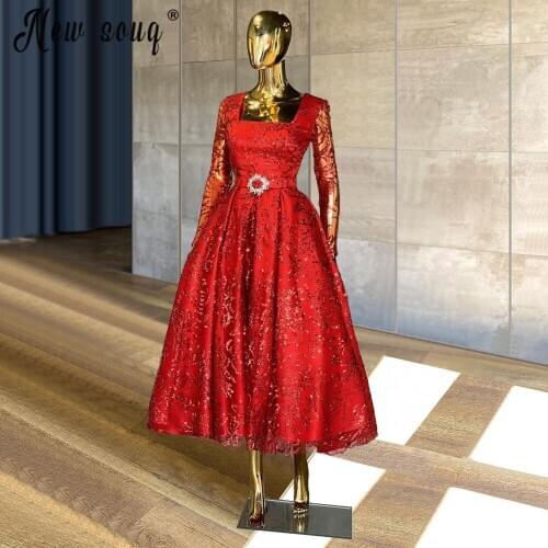 2021 Dubai Cocktail Dresses Tea-Length Long Sleeve Evening Prom Party Gowns Free Shipping Custom Plus Size vestido de festa