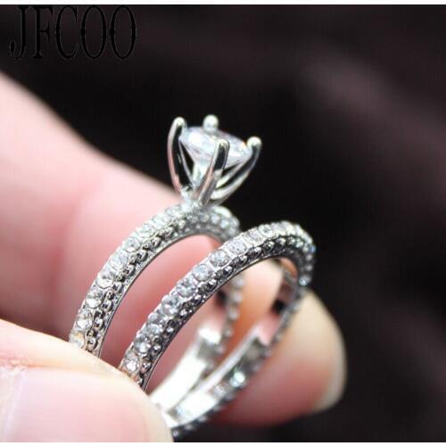 2019 Bruiloft Nieuwe Vrouwen Dubbele Ringen Set Engagement Vrouw Zirconia Ring Voor Lover Party Sieraden Dropshipping