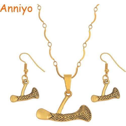 Anniyo 2019 PNG Axe Jewelry sets Pendant Necklaces Earrings for Women Girls Papua New Guinea Jewellery Ax Set #193006