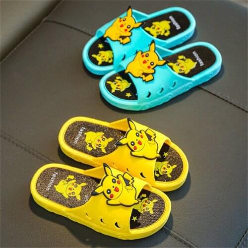 Tomy 2021 Pokemon Cute Pikachu Summer Slippers Soft Bottom Indoor Antiskid Action Figure Sandals Shoes for Children Kids Boys