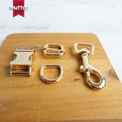 Metal buckle+adjust buckle+D ring+metal dog clasp/set) Retailing golden 15mm DIY dog collar leash set accessory top quality