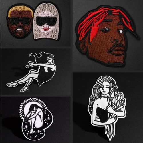 Fashion couple badge man woman patches Elegant lady black white portrait patch Ironing sewing on clothes