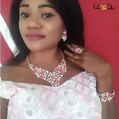 Longqu Dubai gold colorful Jewelry Set Nigerian wedding women accessories jewelry set Wholesale statement Bridal jewelry set