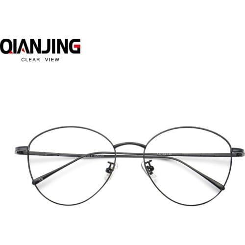 QIANJING New Fashion Retro Pure Titanium Full Round Eyeglasses myopia presbyopia Prescription Glasses Frame For Men Women 8013