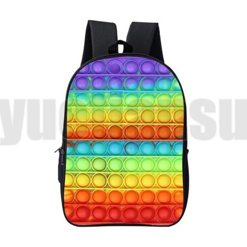 New 3D Anime Canvas Double Zipper POP It Backpacks Kids Cartoon 16 Inch Pop Fidget Schoolbag Family Games Bag Children Mochila