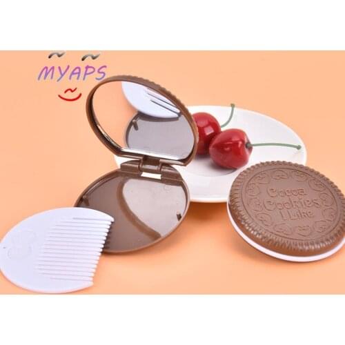 New Makeup Tool Pocket Mirror Mini Cute Chocolate Cookie Shaped With Comb