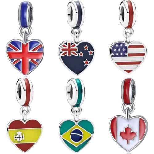 Original Enamel Love Heart Flag Pendant Beads Fit 925 Sterling Silver Bead Charm Pandora Bracelet Bangle Diy Jewelry