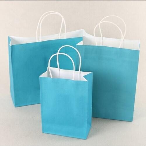 10 Pcs/lot Festival Gift Kraft Bag Blue Shopping Bags Recyclable Paper Bag With Handles 6 Size Optional