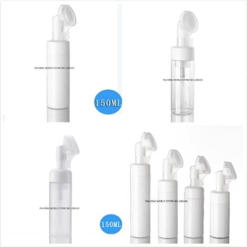 150ML plastic PET bottle with silicon foaming pump brush for facial cleanser/foam/mousse/soap/massage skin care packing