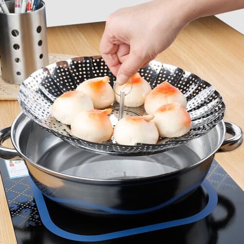 Vegetable Steaming Rack Stainless Steel Folding Food Steamer Net Basket Steamer Scalable Kitchen Tools Gadgets