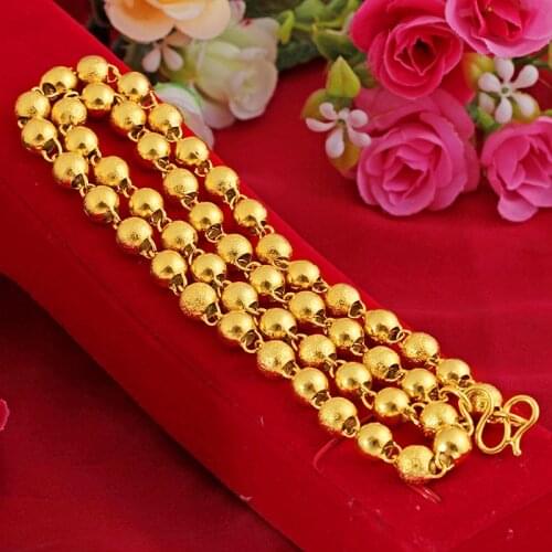 24k Yellow Gold Plated 8mm Round Bead Pendant For Men 60cm Buddha Hollow Ball Sand Gold Pendant Fine Jewelry Wedding Birthday