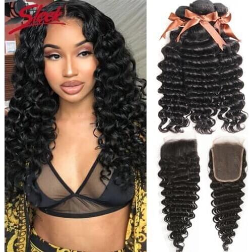 Sleek Peruvian Loose Deep Wave Bundles With Closure 3 4 Bundles With Closure Remy Hair Extension Loose Deep With Closure