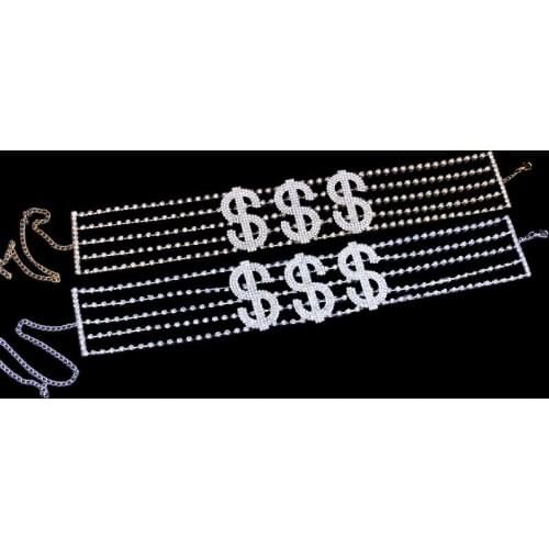 Luxury Crystal Custom $$$ RICH Letter Choker For Women Big Money Dollar Rhinestone Collar Necklace Chain Jewelry Gift S1112