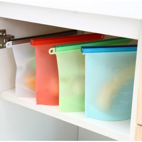 Food Silicone Fresh Bag Reusable Vacuum Sealed Freezer Bag Slide Lock Snacks/Sandwiches/Meat Marinades Storage Bags Kitchen Tool