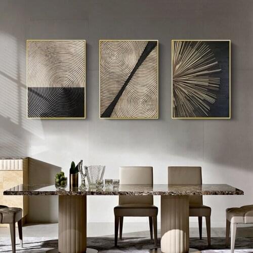 Nordic Modern Golden and Black Tree Annual rings Canvas Painting Picture and Print Poster for Living Room Wall Art Decoration