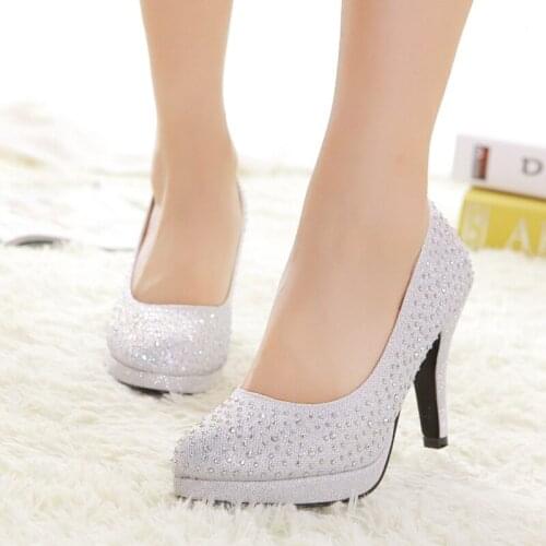 Pumps Women Shoes Women Sequined Cloth Slip On 9CM Thin High Heels Round Toe Dress Office & Career Party Wedding Bling Shallow