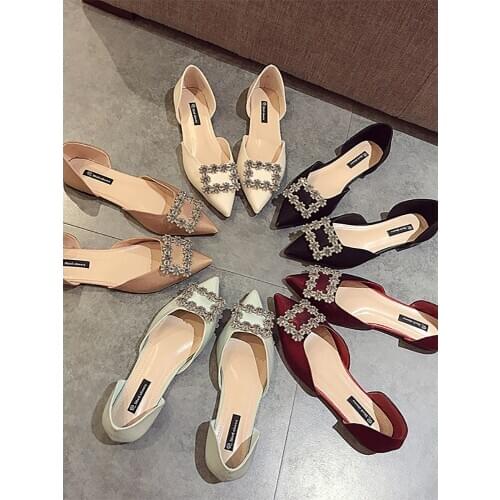 Red womens shoes summer single shoes women 2020 new pointed toe all-match bridal wedding shoes flat scoop shoes pea shoes