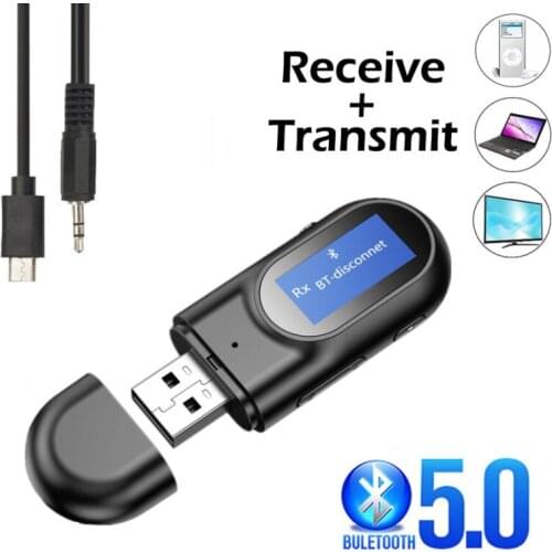 USB Bluetooth-compatible 5.0+EDR+LCD Display Audio Receiver Transmitter For TV PC Driver USB Dongle 3.5MM AUX Wireless Adapter