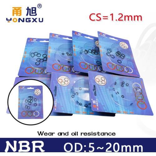 Boxed nitrile rubber NBR seal O-ring thickness CS 1.2mm OD 5/6/8/10/12/13/14/15/16/17/18/19/20mm Gasket oring oil resistance