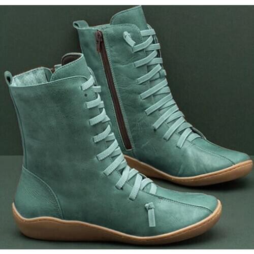 2020 New Women Natural Leather Casual Mid-Calf Boots Comfortable Quality Soft Handmade Flat Shoe Black Work Martin Boots